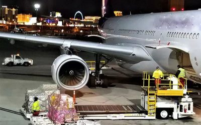 Air freight cargo loading at night