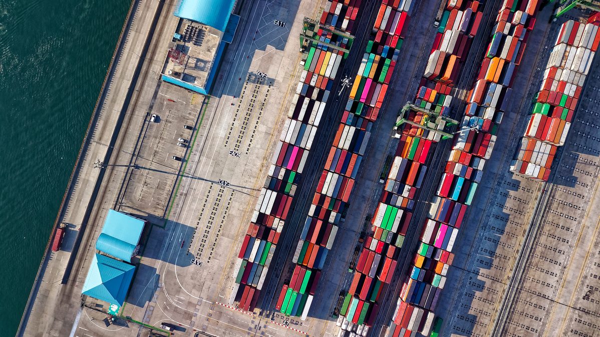 Aerial view of a container terminal
