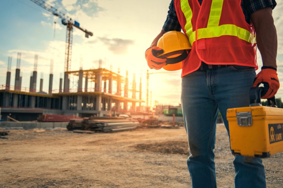 Construction site worker with safety gear